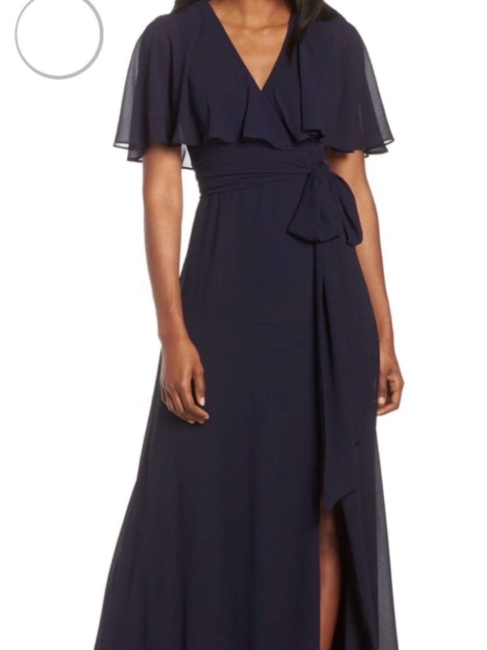 Vince Camuto Navy Blue Chiffon Flutter Sleeve Wrap Maxi Dress | 6
